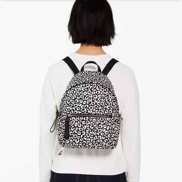 New Kate Spade Leopard Heart Medium Backpack - Picture 4 of 4